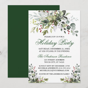 Invitation Fête de vacances Aquarelle Berries vertes
