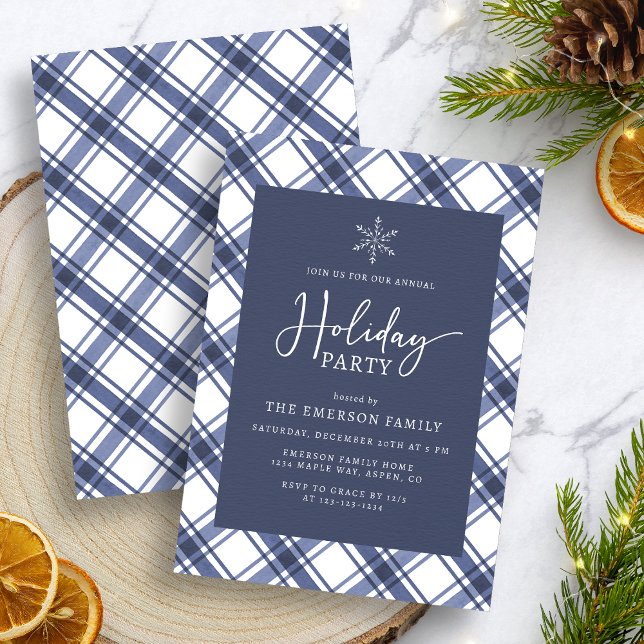 Invitation Fête de vacances bleue et blanche (Blue and White Holiday Party Invitation
)