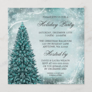 Invitation Fête de vacances bleue turquoise d'arbre de Noël