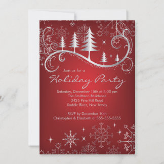Invitation Fête de vacances chic d'arbres de Noël de flocons