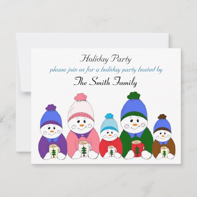 Invitation Fête de vacances de famille de bonhomme de neige a (Devant)