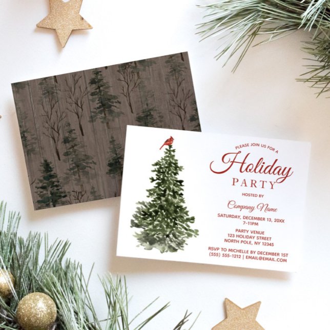 Invitation Fête de vacances de l'arbre à l'aquarelle et du ca (Créateur téléchargé)