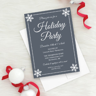 Invitation Fête de vacances de script de flocon de neige gris