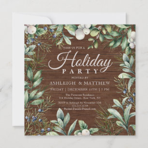 Invitation Fête de vacances de verdure rustique d'hiver