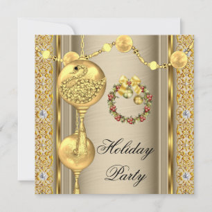Invitation Fête de vacances élégante Noël Or Beige Christmas