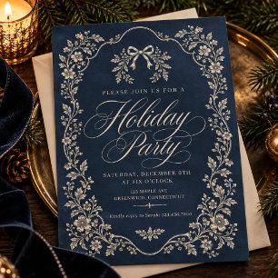 Invitation Fête de vacances élégante victorienne bleu marine 