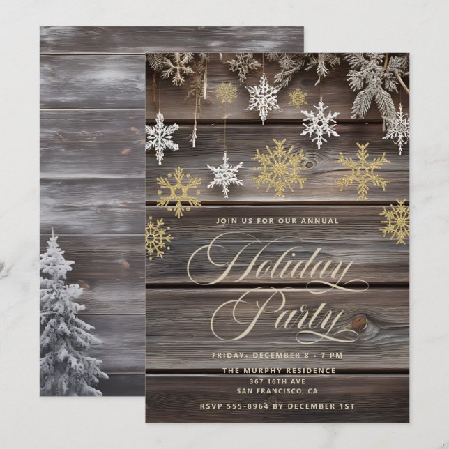 Invitation Fête de vacances en bois rustique vintage (Devant / Derrière)