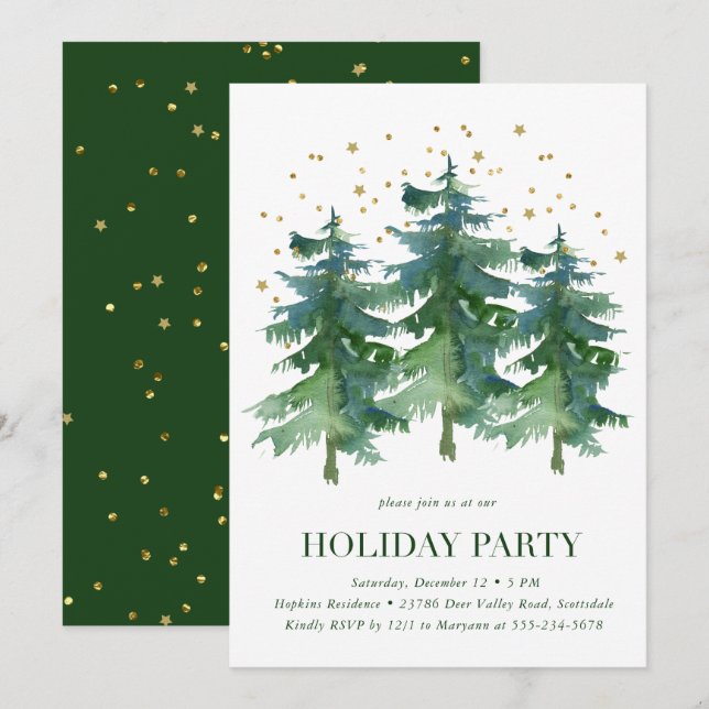 Invitation Fête de vacances en forêt hivernale (Devant / Derrière)