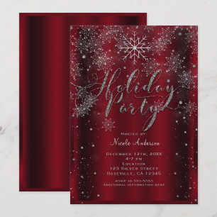 Invitation Fête de vacances Flocon de neige Élégant Rouge Arg