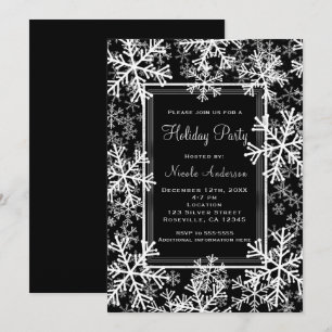 Invitation Fête de vacances Flocons de neige modernes noir et