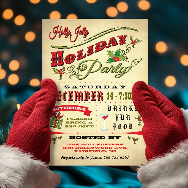 Invitation Fête de vacances Holly Jolly traditionnelle (Créateur téléchargé)