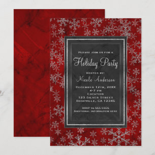 Invitation Fête de vacances Marbre rouge Flocons de neige arg