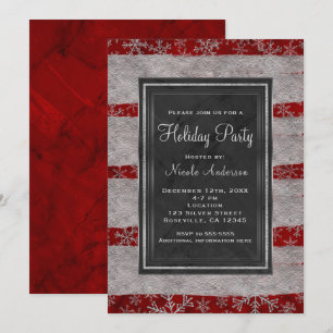 Invitation Fête de vacances Marbre rouge moderne Flocons d'ar