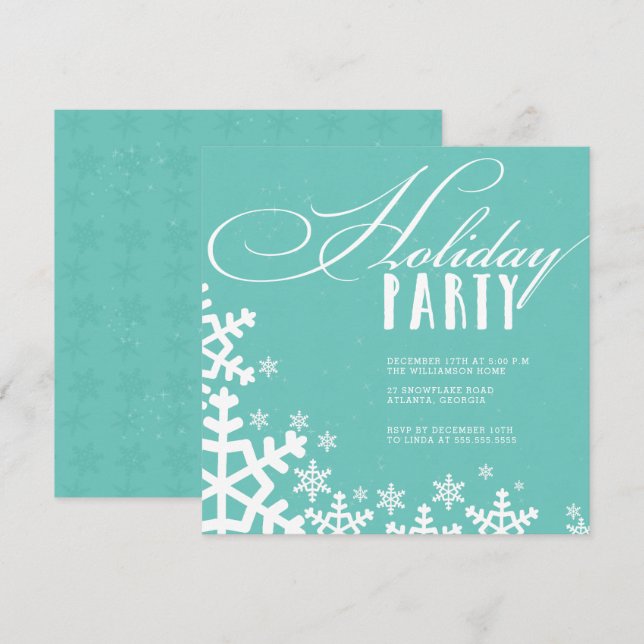 Invitation Fête de vacances Mer verte flocons de neige (Devant / Derrière)
