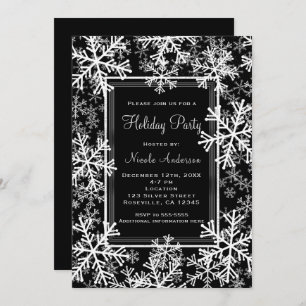Invitation Fête de Vacances Moderne Black & White Snowflakes