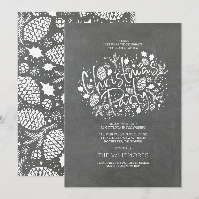 Invitation Fête de vacances moderne de Noël de manuscrit de (Devant / Derrière)