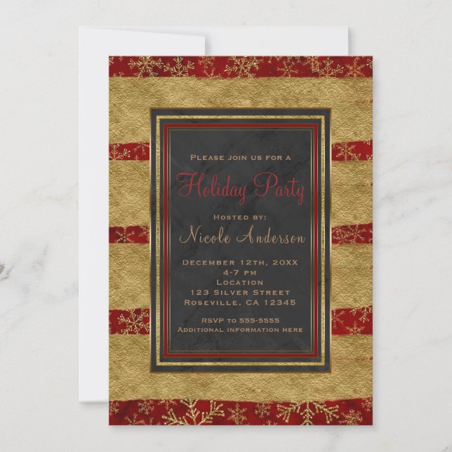 Invitation Fête de vacances Moderne Marbre Rouge et Flocons d (Devant)