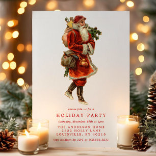 Invitation Fête de vacances Père Noël Vintage Ancien Monde