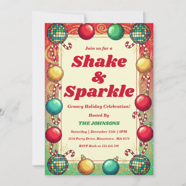 Invitation Fête de vacances Retro Groovy Shake & Sparkle (Devant)