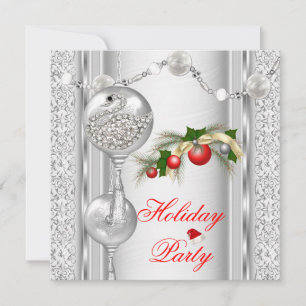 Invitation Fête de vacances Rouge Argent Blanc Noël 4