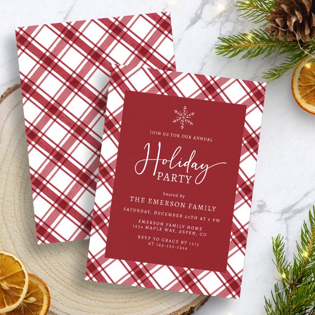 Invitation Fête de vacances rouge et blanc (Red and White Holiday Party Invitation
)