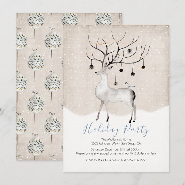 Invitation Fête de vacances Woodland Reindeer (Devant / Derrière)