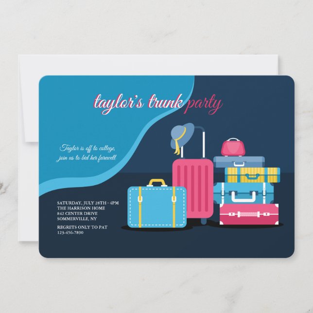 Invitation Fête de valise pour fille (Devant)
