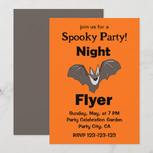 Invitation Fête de vol nocturne de chauve-souris mignonne eff