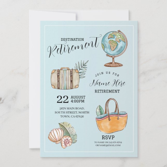 Invitation Fête de voyage de retraite pour femmes Valise mond (Devant)