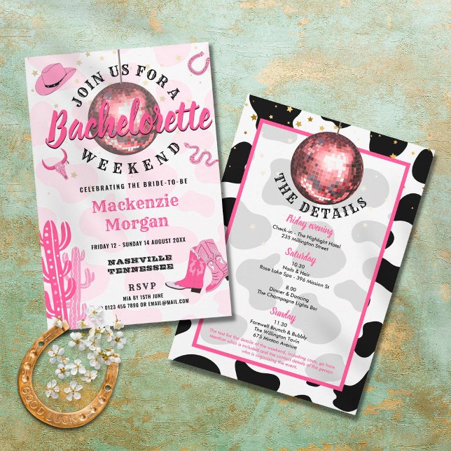 Invitation Fête de week-end de jeune fille Disco Cowgirl (Créateur téléchargé)