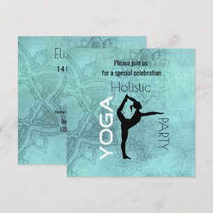 Invitation Fête de yoga avec pose de yoga sur fond de lotus