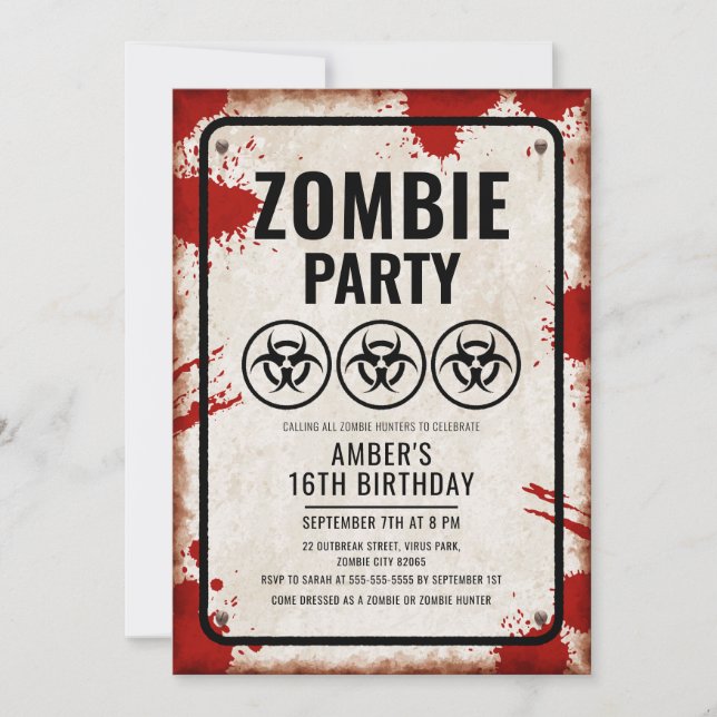 Invitation Fête de zombies avec icônes de risque biologique e (Devant)