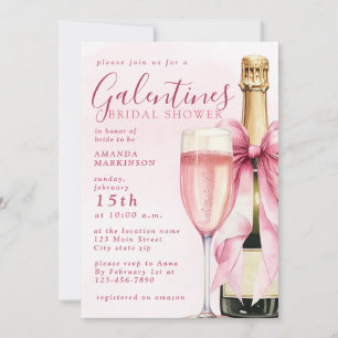 Invitation Fête d'eaucolor Champagne Galentines pour la marié