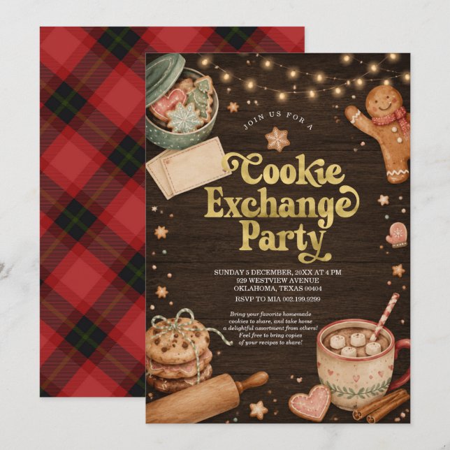 Invitation Fête d'échange de biscuits de Noël (Devant / Derrière)
