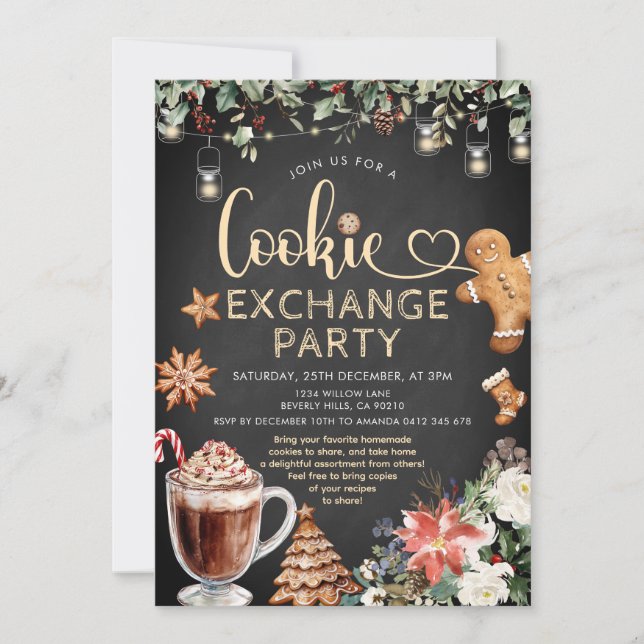Invitation Fête d'échange de biscuits de Noël au cacao chaud  (Devant)