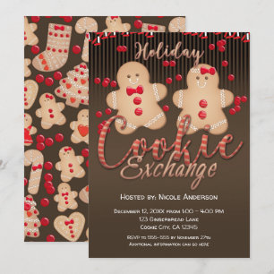 Invitation Fête d'échange de biscuits de Noël au pain d'épice