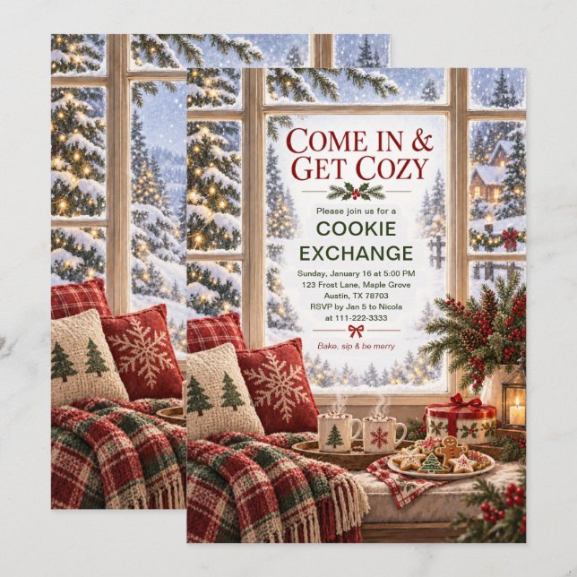 Invitation Fête d'échange de biscuits de Noël cosy (Devant / Derrière)