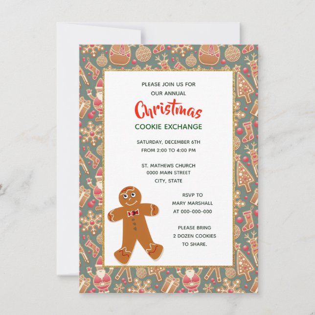 Invitation Fête d'échange de biscuits de Noël de style rétro  (Devant)
