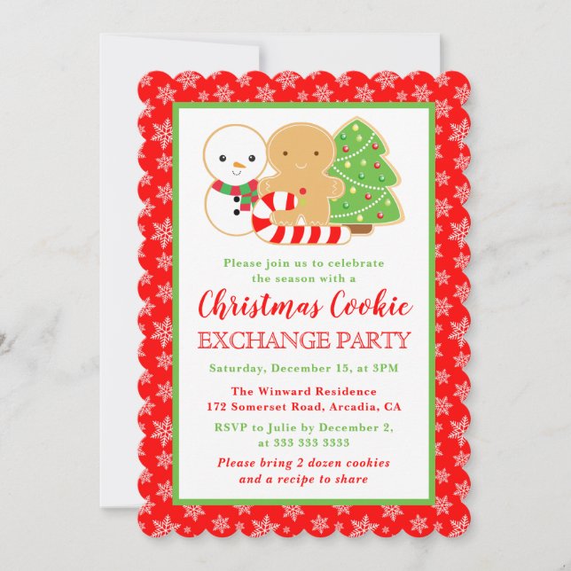 Invitation Fête d'échange de biscuits de Noël festifs (Devant)