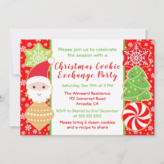 Invitation Fête d'échange de biscuits de Noël mignonne (Devant)
