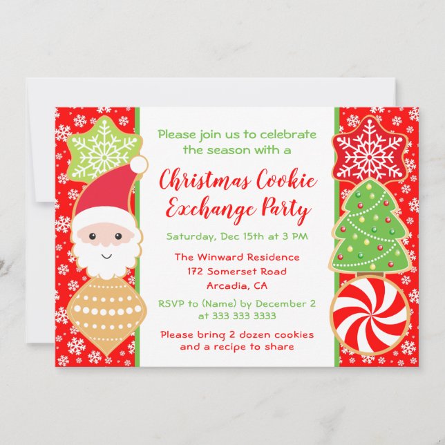 Invitation Fête d'échange de biscuits de Noël mignonne (Devant)