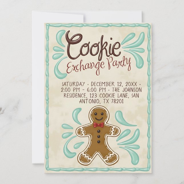Invitation Fête d'échange de biscuits de Noël personnalisable (Devant)