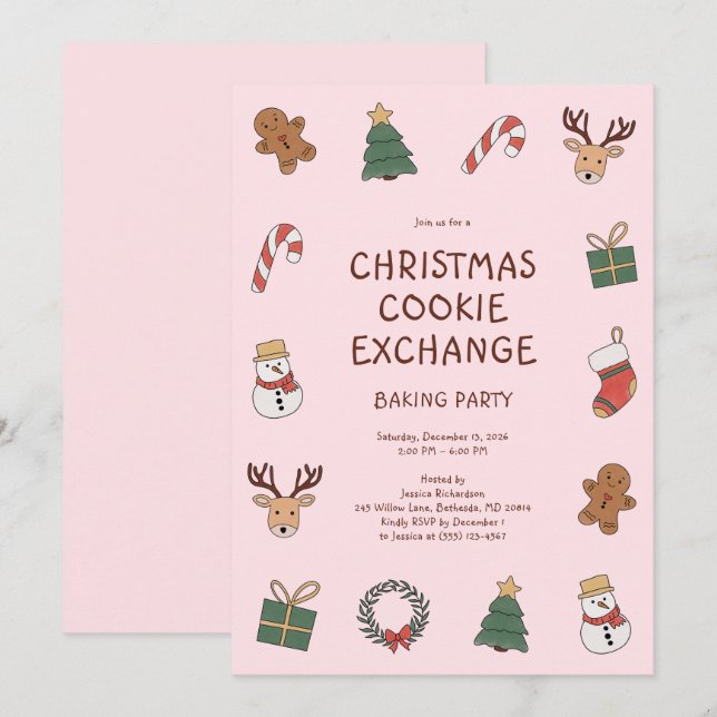 Invitation Fête d'échange de biscuits de Noël pour enfants fe (Devant / Derrière)