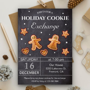 Invitation Fête d'échange de biscuits de Noël sur tableau noi