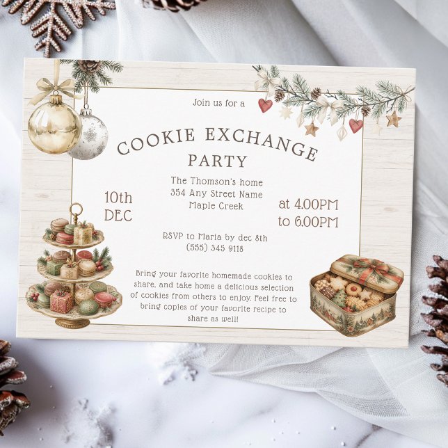 Invitation Fête d'échange de biscuits rustiques de Noël (Créateur téléchargé)