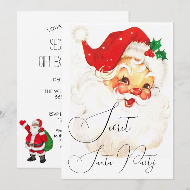 Invitation Fête d'échange de cadeaux de Père Noël secret (Devant / Derrière)