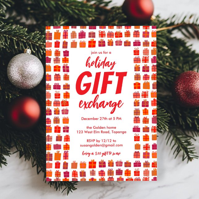 Invitation Fête d'échange de cadeaux Gourmande cadeaux main d (Gift Exchange Party Holiday Cute Gifts Hand Drawn Invitation
)