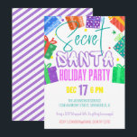 Invitation Fête d'échange de cadeaux Secret Santa aux couleur<br><div class="desc">Invitation à la fête d'échange de cadeaux Secret Santa aux couleurs vives</div>