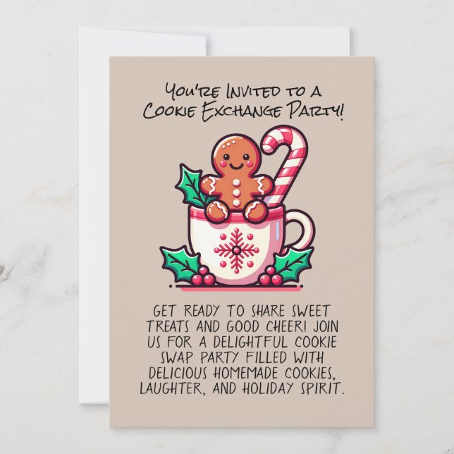 Invitation Fête d'échange de cookies de Noël modifiable Perso (Devant)