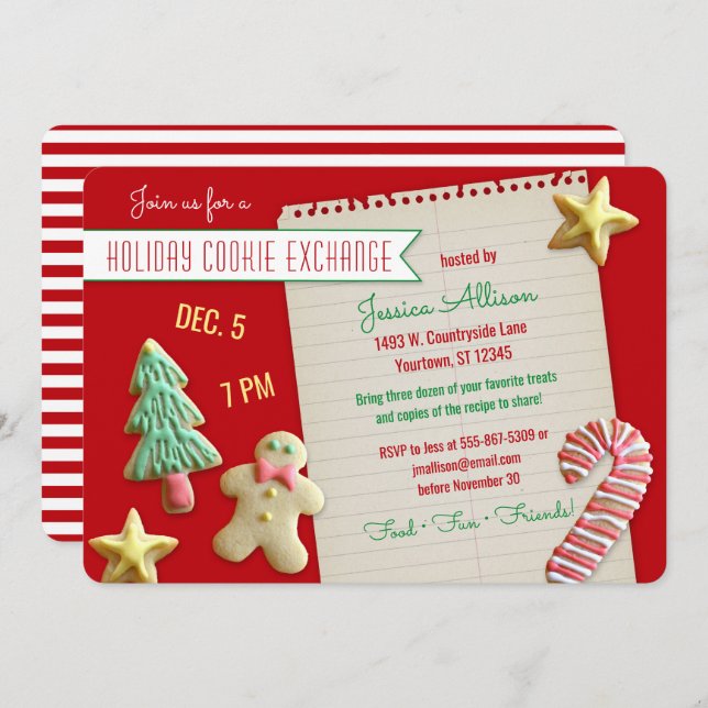 Invitation Fête d'échange de cookies de vacances (Devant / Derrière)
